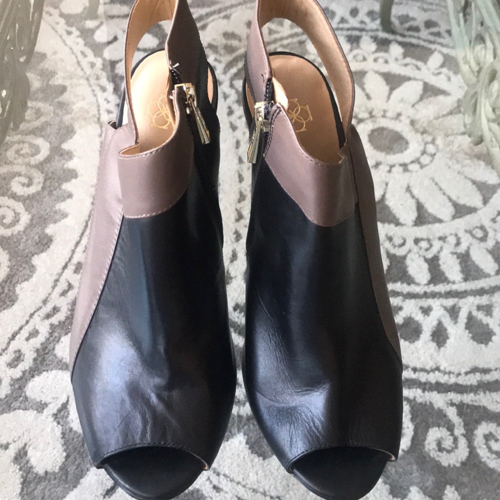 Black and taupe heels